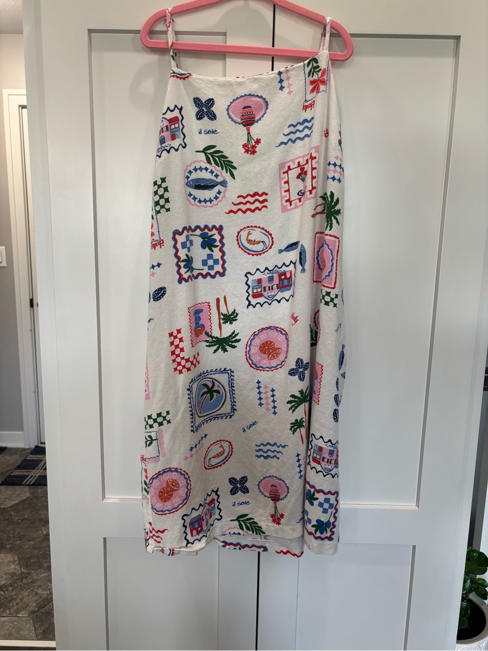 Monteau White Maxi Dress with Multicolor Tropical Print